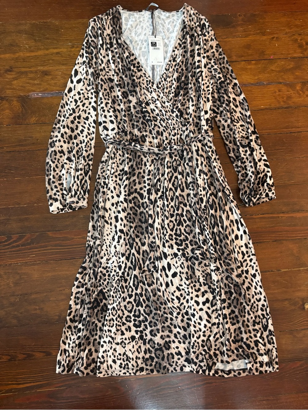 NWT Olsen cheetah leopard print long sleeve wrap midi tie dress size 12 - Picture 2 of 5